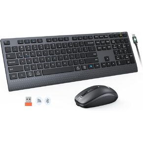 MEETION Wireless Keyboard and Mouse, 2.4 GHz Wireless/Bluetooth, Multi Device Full Size Rechargeable Keyboard, 3800 DPI Optical Mouse, for Windows/Mac, Laptop Computer Desktop iPad Phone