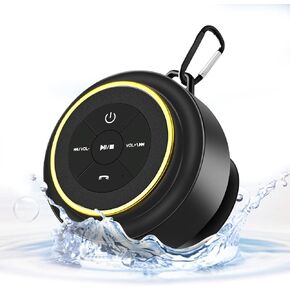 Bluetooth Shower Speaker with Carabiner, Portable Bluetooth Speakers with Suction Cup, IP67 Waterproof Wireless Speaker with LED Light, Floating, for Camping Beach Travel, Gift for Men, Women