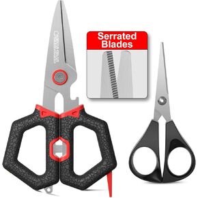 2 Sets Fishing Braided Line Scissors, 6-inch & 4.5-inch Fishing Line Cutters Combo, Serrated Stainless Steel Fishing Shears for Saltwater, Fish Wire Cutters