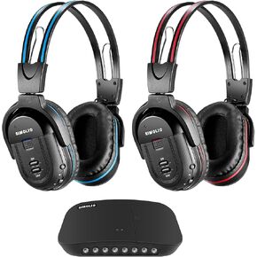 SIMOLIO Dual Wireless Headphones for TV with Transmitter, 2 Channel IR TV Headphones for Home Theater/Outdoor Movie/Car DVD, Tone Control & Optical/RCA/AUX Support, Plug N Play, No Audio Delay