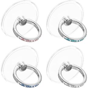 4PCS Phone Ring Holder Grip Transparent Diamond Decorated Cell Phone Grip Clear Phone Finger Holder 360° Rotation Phone Holder for Hand, Compatible with Most of The Phones, Tablet and Case(Round)