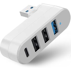 محور VIENON 4 منافذ USB 3.0 [قابل للدوران 90 درجة/180 درجة]، موزع USB مع 3 منافذ USB ومنفذ طاقة/بيانات USB C، موسع USB للكمبيوتر المحمول، السيارة، iMac، MacBook Air، MacBook Pro-White
