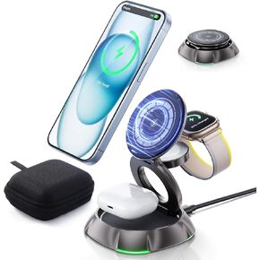 Foldable Mag-Safe Wireless Charger for Apple,3 in 1 Charging Station, 20W Max Fast Charging, Foldable Wireless Charger for iPhone 16/15/14/13, Apple Watch S1-10/Ultra, AirPods-No Support Case