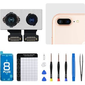 for iPhone 8 Plus Back Camera Replacement OEM 8plus 5.5" Module 12MP Main Rear Lens Parts with Wide Telephoto Lens OIS HDR Photos 4K Video Fix Repair Assemble Tools Kit for A1864 A1897 A1898
