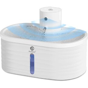 Cats Water Fountain Automatic, 2.5L/84oz Quiet Small Pets Dispenser Wireless Battery or USB Charging Power Operated Motion Sensor LED Light and Water Level Window Easy Clean (White)