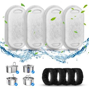 Cat Water Fountain Filters, Cat Fountain Filters for Stainless Steel 67oz/2L Adjustable Water Flow Pet Water Dispenser, Replaceable Pet Water Fountain Filters (White, 12 Filters + 12 Sponges)