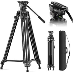 SIRUI Fluid Head Video Tripod, 73" Tripod with Snap-in Quick Release Plate for Manfrotto, Heavy Duty Tripod for DSLR Camera Camcorder, Payload 22lbs/10kg, AVT-11