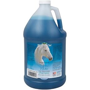 شامبو الحصان الأبيض من Bio-Groom Show - غسول تبييض، شامبو عرف والذيل للخيول، مستلزمات العناية بالخيول، لم يتم الإساءة إلى الحيوانات لتصنيعها، صنع في الولايات المتحدة الأمريكية، شامبو الماشية - 1 جالون