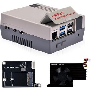 GeeekPi Game5Pi Case with N08 PCIe to M.2 NVMe SSD PCIe Peripheral Board, and Armor Lite V5 Cooler for Raspberry Pi 5, Support M.2 2230/2242 SSD