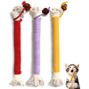 3 Pack Cat Toys Catnip Bite Rope for Indoor Cats Teeth Cleaning(Red/Purple/Yellow)