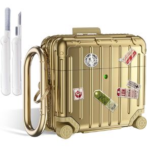 V-MORO Compatible with Airpods 4th Generation Case Cover Fashion Funny Suitcase Design Case for Airpods 4(2024) Charging case Hard Protective Cover with Keychain & Cleaner Kit(Rose Gold)