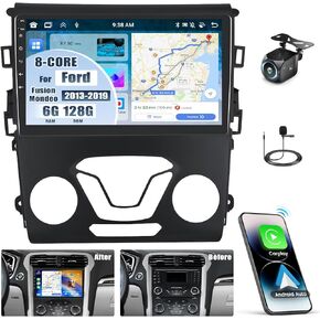 [8 Core 6G+128G] Android 13 Car Stereo for Ford Fusion Mondeo 2013-2019 with Wireless Apple Carplay Android Auto,9'' HD Touchscreen Car Radio with WiFi/GPS,Bluetooth,FM/RDS,SWC+Backup Camera