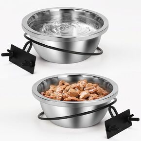Crate Bowls for Large Dogs, ShineMe Heavy Duty Hanging Dog Bowls for Kennel Cage Crate, No Spill Stainless Steel Kennel Bowls Mountable for Large and Medium Dogs, 56oz, Set of 2
