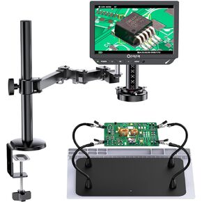 4K Auto-Focus Digital Microscope, 10" HDMI Soldering Microscope with Helping Hands Station & Flexible Arm for Electronics Repair, ODM802 Flex Coin Magnifier with Ring Light, USB Magnifying Glass