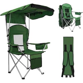 BDL Camping Chair with Canopy Shade Portable Folding Beach Chairs with Cooler, Mesh Backrest, Cup Holder, and Pocket for Camping, Fishing, Beach, and Sports,Blue