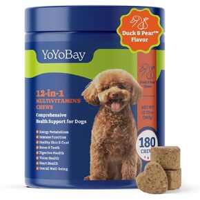 Fish Oil Chews for Dogs & Cats, Omega 3 Fish Oil for Dogs - Rich in Omega 3, 6, and 9 with Flaxseed Oil, EPA & DHA - 180 Soft Chews, Duck & Pear Flavor - Anti-Inflammation, Skin & Coat Health