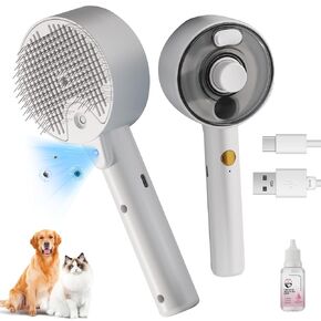 Cat Steam Brush with Release Button, Rechargeable Cat Brush with Steam, Steam Pet Hair Brush for Indoor Cats, Massage, Cleaning, Shedding, Combing & Remove Floating Hair All In One(White)