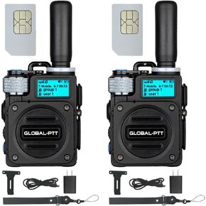 Global-PTT PoC Radios, Pack of 2 Unlimited Range Walkie Talkies, Nationwide Coverage Audio Reliable Durable Long-Life Battery with Free Yearly Data SIM Card (Black) in Saudi Arabia