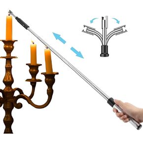Electric Long Lighter,Retractable Length(11.4in-27.55in),Lgnition Port Can be Rotated 360°,Flameless Electronic Stick Lighter,Wind- & Weatherproof Long Lighter for Kitchen,Grilling,Stove,etc.(silvery)