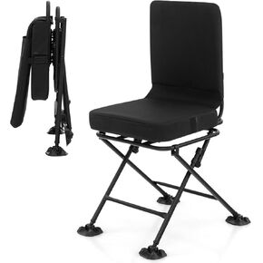 Tangkula Hunting Chair, 360 Degree Swivel Hunting Blind Chair with Padded Cushion, Adjustable Foot Pads, Camouflage Portable Folding Hunting Chairs for Blinds, Fishing, Camping