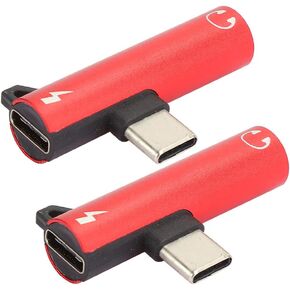 2Pcs USB TypeC to 3.5mm Female Headphone and Charger Adapter, 2 in 1 USB C to Audio Jack Fast Charging Cable for TypeC Mobile Phone (Red)
