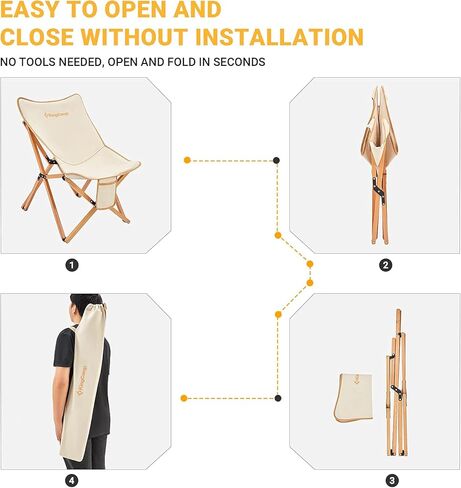 كرسي KingCamp مبطن كبير الحجم - كرسي فراشة مريح مقاس XL للاستخدام في الهواء الطلق مع حقيبة حمل، كرسي غرفة المعيشة للبالغين، كرسي قابل للطي في الحديقة يدعم 300 رطل، كرسي قراءة مقاس إضافي (بيج) in Kuwait