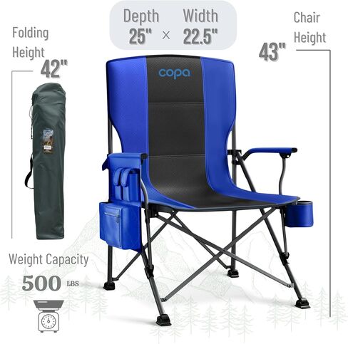 copa Folding Camping Chairs for Adults Heavy Duty Camping Chairs 500 lbs Outdoor Lawn Chairs, Padded Camping Chair with Cup Holder, Side Pocket and Cooler Folding Chairs for Outside in Saudi Arabia