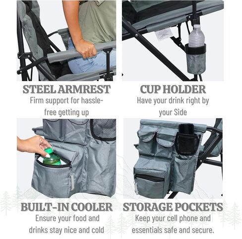 copa Folding Camping Chairs for Adults Heavy Duty Camping Chairs 500 lbs Outdoor Lawn Chairs, Padded Camping Chair with Cup Holder, Side Pocket and Cooler Folding Chairs for Outside in Saudi Arabia
