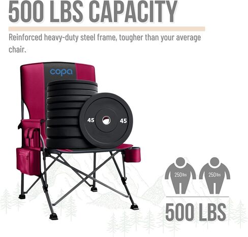 copa Folding Camping Chairs for Adults Heavy Duty Camping Chairs 500 lbs Outdoor Lawn Chairs, Padded Camping Chair with Cup Holder, Side Pocket and Cooler Folding Chairs for Outside in Saudi Arabia