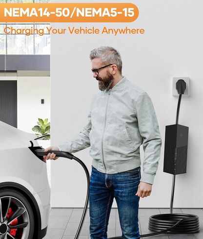 Level 1/2 Charger for Tesla,8/10/13/16A Current Adjustable with 16.4ft Charging Cord, NEMA6-20 Plug with NEMA5-15 Adapter,Portable Charger for Tesla Model 3/Y/X/S in Saudi Arabia