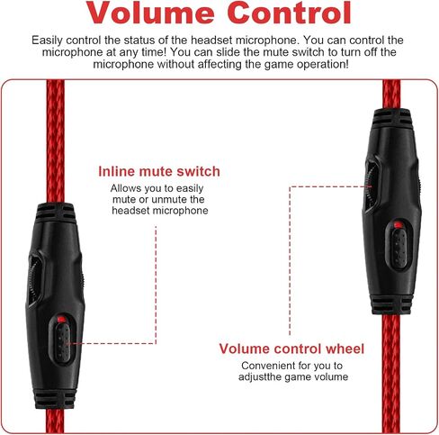 كابل صوت بديل متوافق مع سماعة ألعاب Kingston Hyperx Cloud Mix/Alpha، كتم صوت مدمج للتحكم في مستوى الصوت، سلك سلك صوت Aux قابل للفصل/الإزالة 3.5 مم (أحمر) in Kuwait
