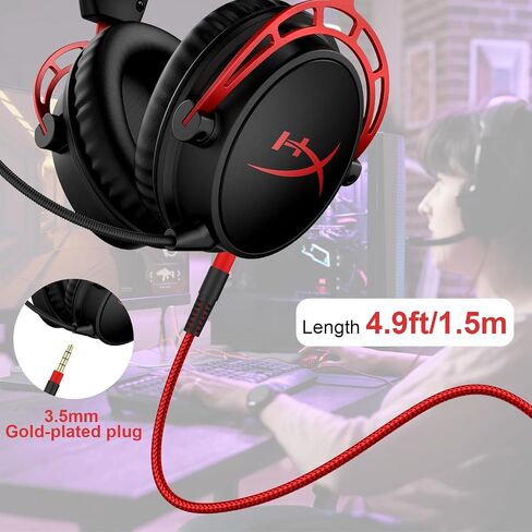 كابل صوت بديل متوافق مع سماعة ألعاب Kingston Hyperx Cloud Mix/Alpha، كتم صوت مدمج للتحكم في مستوى الصوت، سلك سلك صوت Aux قابل للفصل/الإزالة 3.5 مم (أحمر) in Kuwait