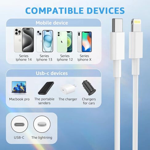 Car Apple Carplay Cable, Apple Charger, 2 Pack with 3FT & 6FT Car Charger Cord, USB C to Lightning Cable Compatible for iPhone 14 13 12 11 Pro Max XR XS X 8 7 6 Plus SE iPad Charger Car Charging Cable in Saudi Arabia
