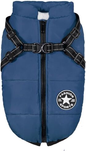 PawRoll Dog Jacket for Winter - Zipper Dog Puffer Coat with Harness - Waterproof Exterior & Warm Fleece Interior Ideal for Small, Medium & Large Breeds (X-Large, Blue) in Saudi Arabia