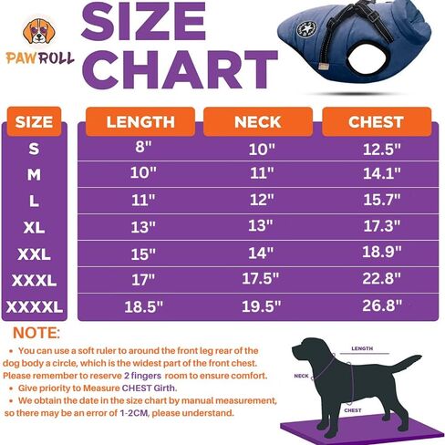 PawRoll Dog Jacket for Winter - Zipper Dog Puffer Coat with Harness - Waterproof Exterior & Warm Fleece Interior Ideal for Small, Medium & Large Breeds (X-Large, Blue) in Saudi Arabia