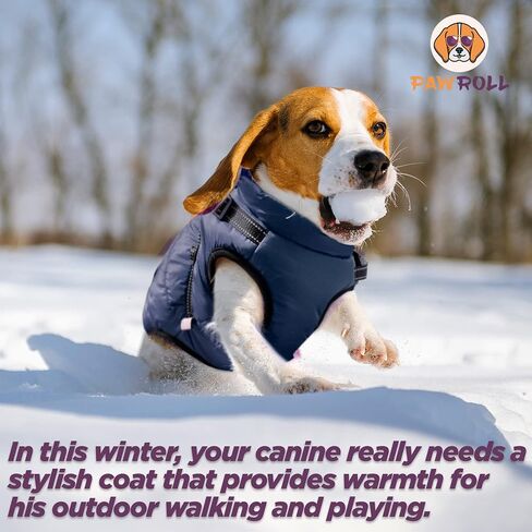 PawRoll Dog Jacket for Winter - Zipper Dog Puffer Coat with Harness - Waterproof Exterior & Warm Fleece Interior Ideal for Small, Medium & Large Breeds (X-Large, Blue) in Saudi Arabia
