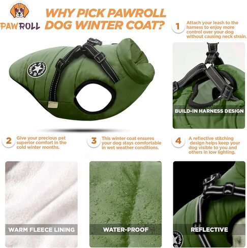 PawRoll Dog Jacket for Winter - Zipper Dog Puffer Coat with Harness - Waterproof Exterior & Warm Fleece Interior Ideal for Small, Medium & Large Breeds (X-Large, Blue) in Saudi Arabia