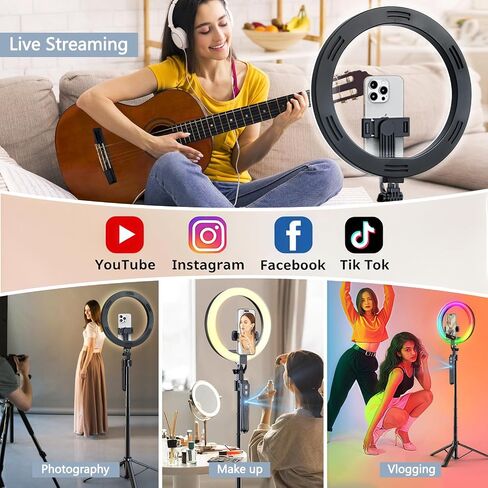 70.9" Auto Face Tracking Tripod 360° Rotation with 10" Ring Light, Phone Tripod & Selfie Stick with Remote for Cell Phone 4"-7", Motion Sensor Phone Tripod for Tiktok Live Stream Vlog Video Recording in Kuwait