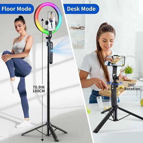 70.9" Auto Face Tracking Tripod 360° Rotation with 10" Ring Light, Phone Tripod & Selfie Stick with Remote for Cell Phone 4"-7", Motion Sensor Phone Tripod for Tiktok Live Stream Vlog Video Recording in Kuwait