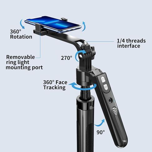 70.9" Auto Face Tracking Tripod 360° Rotation with 10" Ring Light, Phone Tripod & Selfie Stick with Remote for Cell Phone 4"-7", Motion Sensor Phone Tripod for Tiktok Live Stream Vlog Video Recording in Kuwait