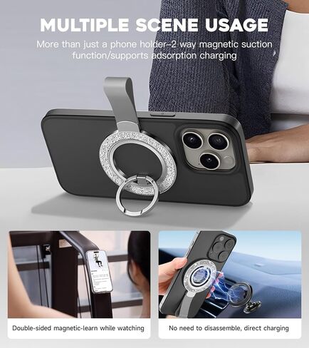 Upgraded Magnetic Phone Ring Holder for MagSafe, Magnetic Cell Phone Grip Stand Ring Kickstand with Two-Sided Magnetic & 360° Rotating Finger Stand Compatible iPhone 16/15/14/13/12, Samsung Galaxy in Saudi Arabia