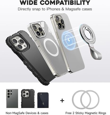 Upgraded Magnetic Phone Ring Holder for MagSafe, Magnetic Cell Phone Grip Stand Ring Kickstand with Two-Sided Magnetic & 360° Rotating Finger Stand Compatible iPhone 16/15/14/13/12, Samsung Galaxy in Saudi Arabia