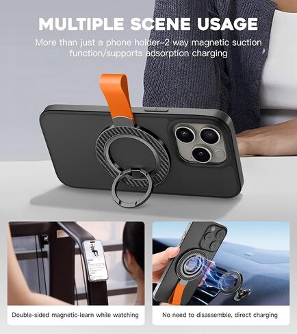 حامل حلقة هاتف مغناطيسي مطور لـ MagSafe، حامل حلقي للهاتف الخلوي المغناطيسي مع حامل مغناطيسي على الوجهين وحامل إصبع دوار 360 درجة متوافق مع iPhone 16/15/14/13/12، Samsung Galaxy in Saudi Arabia