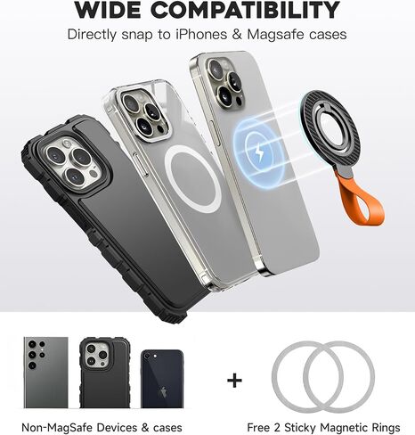 حامل حلقة هاتف مغناطيسي مطور لـ MagSafe، حامل حلقي للهاتف الخلوي المغناطيسي مع حامل مغناطيسي على الوجهين وحامل إصبع دوار 360 درجة متوافق مع iPhone 16/15/14/13/12، Samsung Galaxy in Saudi Arabia