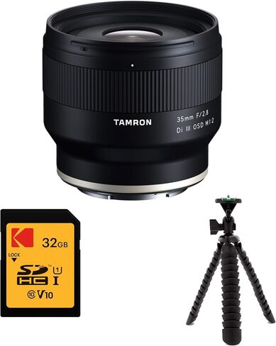 عدسة Tamron مقاس 35 مم f/2.8 Di III OSD عريضة الزاوية لحزمة Sony E-Mount مع بطاقة SDHC سعة 16 جيجابايت وحامل ثلاثي عنكبوت مقاس 12 بوصة (3 عناصر) in Kuwait
