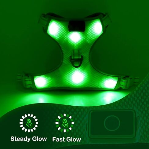 BSEEN Light Up Dog Harness - No-Pull LED Dog Harness, Glow in The Dark Dog Walking Harness, Rechargeable Dog Vest Harness Dog Lights for Night Walking (Green, Medium) in Saudi Arabia