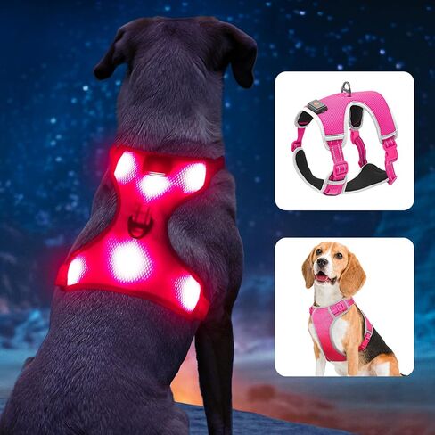BSEEN Light Up Dog Harness - عدم سحب LED Dog Harness، يتوهج في الظلام الكلب المشي تسخير، قابلة للشحن الكلب سترة تسخير أضواء الكلب للمشي ليلا (الأخضر، متوسط) in Kuwait