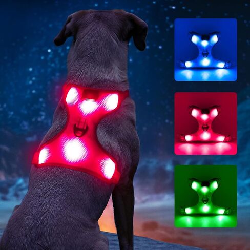 BSEEN Light Up Dog Harness - عدم سحب LED Dog Harness، يتوهج في الظلام الكلب المشي تسخير، قابلة للشحن الكلب سترة تسخير أضواء الكلب للمشي ليلا (الأخضر، متوسط) in Kuwait