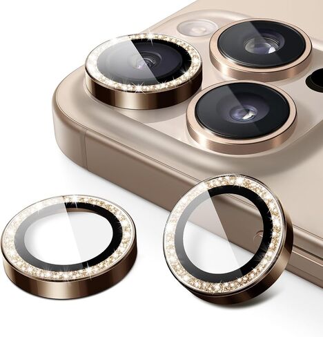 JETech Camera Lens Protector for iPhone 16 Pro 6.3-Inch and iPhone 16 Pro Max 6.9-Inch, Bling Glitter Individual 9H Tempered Glass Metal Ring Cover, HD Clear, 1 Set (Black) in Saudi Arabia