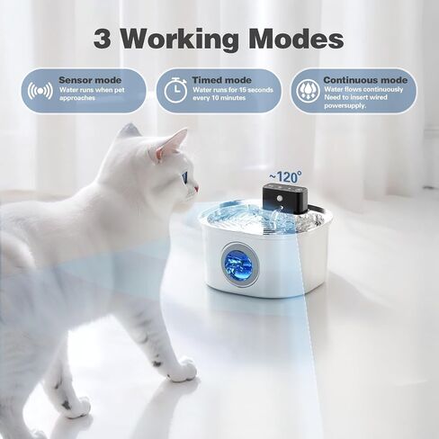 Voluas Stainless Steel Cat Water Fountain: 3.2L/108oz 3-Modes Pet Drinking Fountain Wireless Indoor Cordless Kitty Super-Silent Sensoring Fountain with High-Capacity Battery in Saudi Arabia